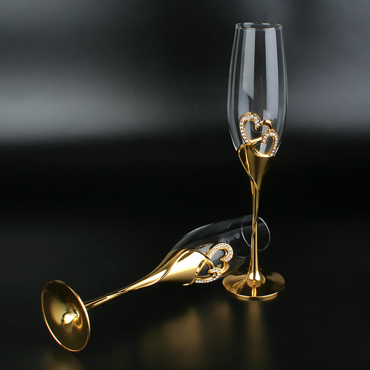 Juego de Copas para Champagne y Vinos Espumantes Doradas de Cristal - Image 9