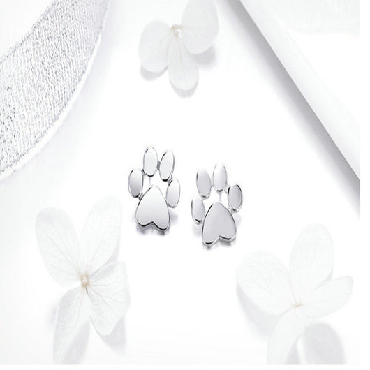 Aretes de Plata S925 con Huella de Mascota y Baño de Oro Blanco - Image 10
