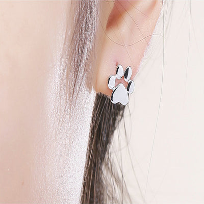Aretes de Plata S925 con Huella de Mascota y Baño de Oro Blanco - Image 11