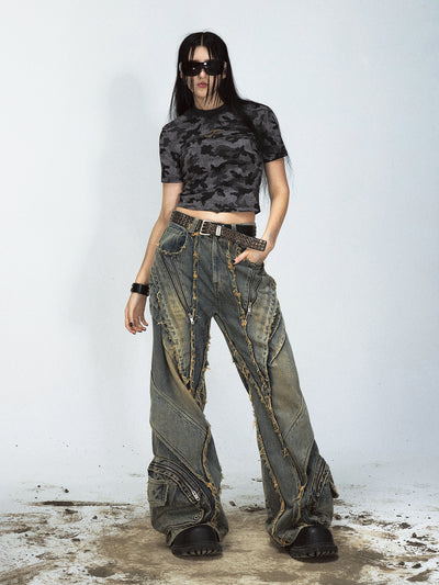 Pantalones Vaqueros Vintage Pierna Ancha con Costuras Vistas Efecto Destruido - Image 9