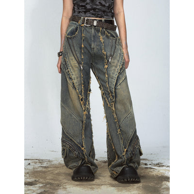 Pantalones Vaqueros Vintage Pierna Ancha con Costuras Vistas Efecto Destruido - Image 16