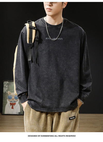 Camiseta Vintage Desgastada Estilo Americano de Manga Larga para Hombre - Image 9