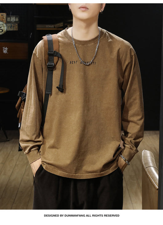 Camiseta Vintage Desgastada Estilo Americano de Manga Larga para Hombre - Image 11
