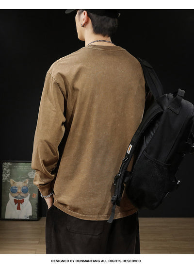 Camiseta Vintage Desgastada Estilo Americano de Manga Larga para Hombre - Image 12
