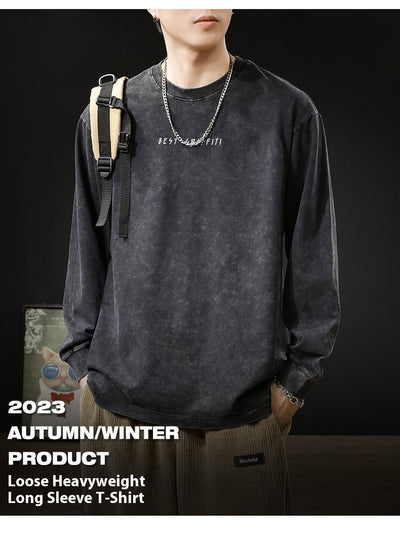 Camiseta Vintage Desgastada Estilo Americano de Manga Larga para Hombre - Image 14