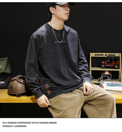 Camiseta Vintage Desgastada Estilo Americano de Manga Larga para Hombre - Image 16