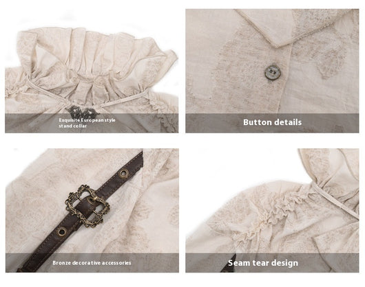 Camisa Steampunk de Algodón y Lino con Cuello Alzado y Volantes Desgastados - Image 19
