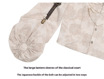 Camisa Steampunk de Algodón y Lino con Cuello Alzado y Volantes Desgastados - Image 27