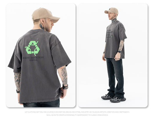 Camiseta de Algodón Suelta con Efecto Vintage Desgastado - Image 9
