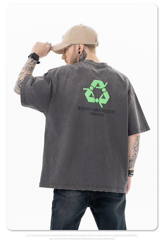Camiseta de Algodón Suelta con Efecto Vintage Desgastado - Image 19