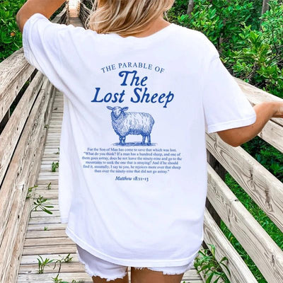Camiseta Cristiana con Estampa Bíblica de la Oveja Perdida para Mujer - Image 17
