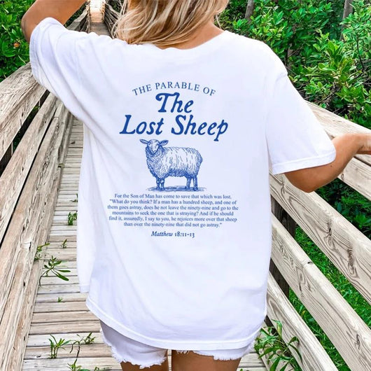 Camiseta Cristiana con Estampa Bíblica de la Oveja Perdida para Mujer - Image 17