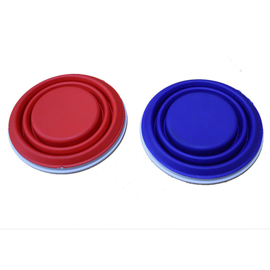 Red, black, and blue retractable dog leashes with integrated collapsible water bowls, plus a blue pet rope toy with suction cup. - Image 15