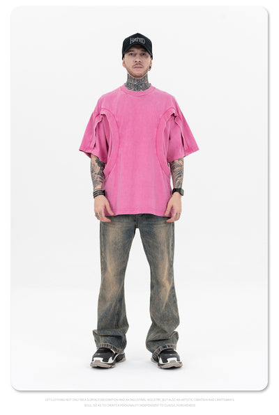 Camiseta Suelta de Cuello Redondo con Detalles de Deconstrucción - Diseño Europeo Minimalista - Image 9