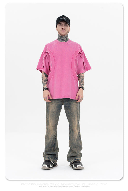 Camiseta Suelta de Cuello Redondo con Detalles de Deconstrucción - Diseño Europeo Minimalista - Image 9