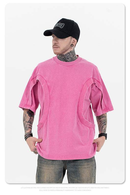 Camiseta Suelta de Cuello Redondo con Detalles de Deconstrucción - Diseño Europeo Minimalista - Image 10
