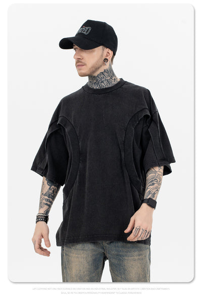Camiseta Suelta de Cuello Redondo con Detalles de Deconstrucción - Diseño Europeo Minimalista - Image 11