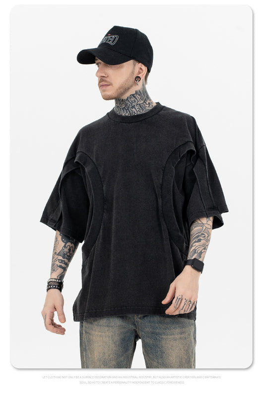 Camiseta Suelta de Cuello Redondo con Detalles de Deconstrucción - Diseño Europeo Minimalista - Image 11