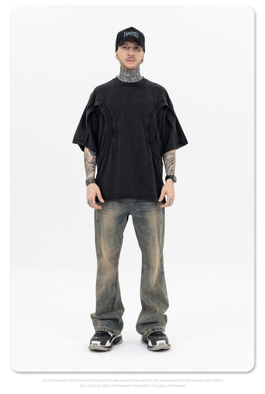Camiseta Suelta de Cuello Redondo con Detalles de Deconstrucción - Diseño Europeo Minimalista - Image 12