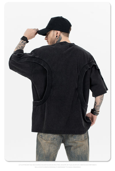 Camiseta Suelta de Cuello Redondo con Detalles de Deconstrucción - Diseño Europeo Minimalista - Image 13