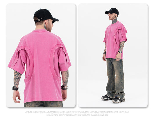 Camiseta Suelta de Cuello Redondo con Detalles de Deconstrucción - Diseño Europeo Minimalista - Image 16
