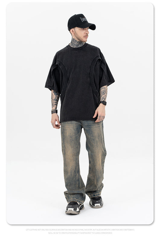 Camiseta Suelta de Cuello Redondo con Detalles de Deconstrucción - Diseño Europeo Minimalista - Image 17