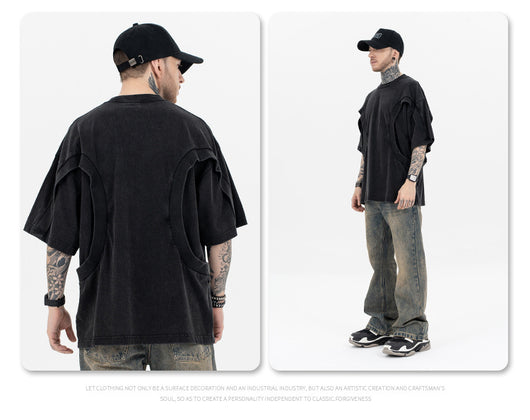 Camiseta Suelta de Cuello Redondo con Detalles de Deconstrucción - Diseño Europeo Minimalista - Image 19