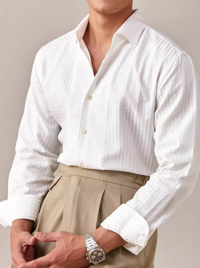 Camisa Blanca Italiana de Cuello Clásico para Hombre, Manga Larga - Image 11