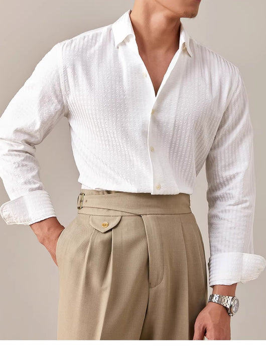 Camisa Blanca Italiana de Cuello Clásico para Hombre, Manga Larga - Image 15