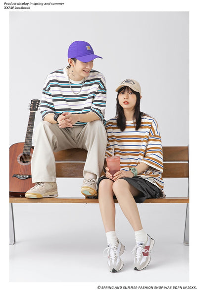 Playera Hombre Rayas Contraste Retro Suelta Versátil - Image 43