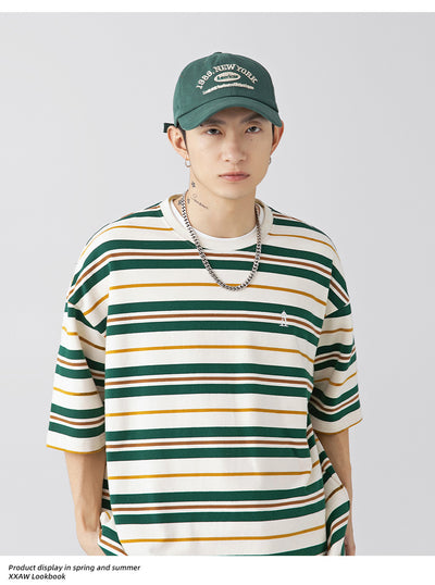 Playera Hombre Rayas Contraste Retro Suelta Versátil - Image 45