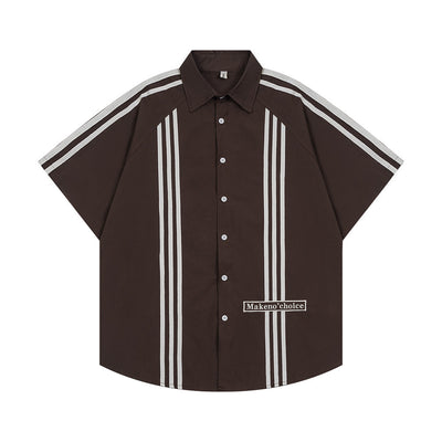 Camisa de Rayas Patchwork Manga Corta para Hombre - Image 26