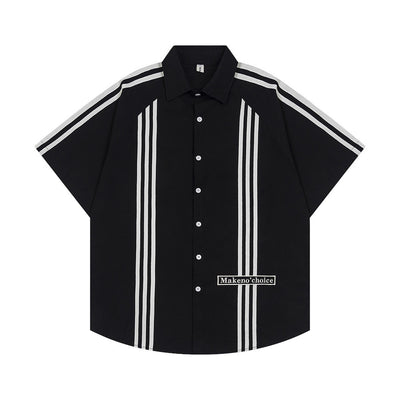 Camisa de Rayas Patchwork Manga Corta para Hombre - Image 38
