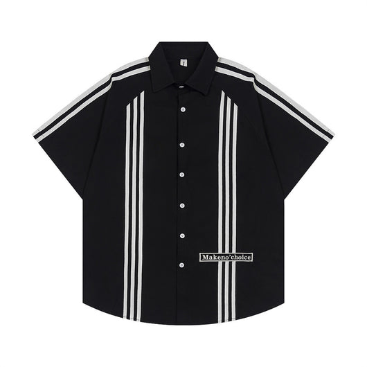 Camisa de Rayas Patchwork Manga Corta para Hombre - Image 38