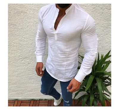 Camisa de Lino para Hombre Manga Corta Cuello Mao - Estilo Casual Versátil - Image 10