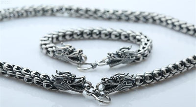 Collar Vintage Cabezas de Dragón Doble Plata S925 con Escamas - Image 8