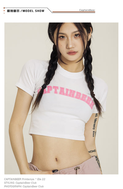 Playera Corta Retro Americana Cuello Redondo - Top Ombligo Sexy para Verano - Image 30