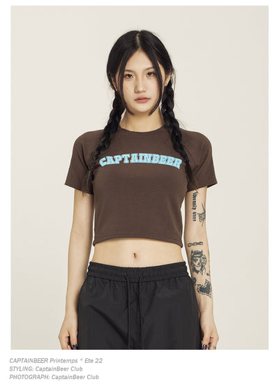 Playera Corta Retro Americana Cuello Redondo - Top Ombligo Sexy para Verano - Image 37