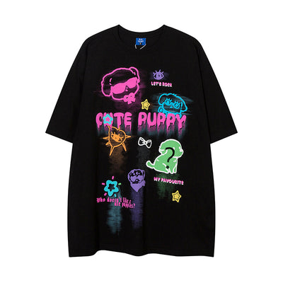 Camiseta Suelta Estampado Graffiti Cartoon para Hombre - Image 19
