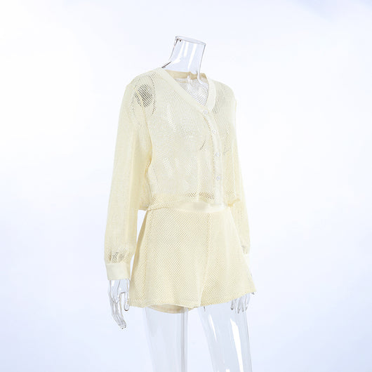 Conjunto de Malla Transpirable para Mujer - Blusa y Shorts Sueltos - Image 9