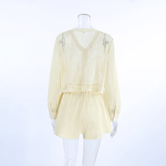 Conjunto de Malla Transpirable para Mujer - Blusa y Shorts Sueltos - Image 18
