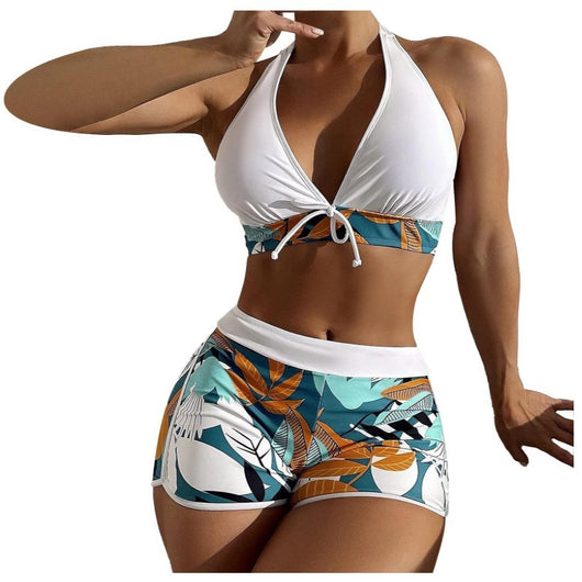 Traje de Baño Dos Piezas con Estampado de Hojas y Shorts Ajustables - Image 13