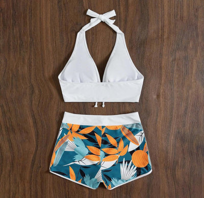 Traje de Baño Dos Piezas con Estampado de Hojas y Shorts Ajustables - Image 15