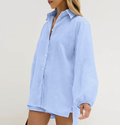Conjunto Dos Piezas: Camisa Azul de Algodón Manga Larga y Shorts - Image 12
