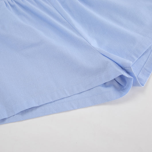 Conjunto Dos Piezas: Camisa Azul de Algodón Manga Larga y Shorts - Image 20