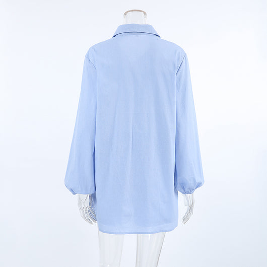Conjunto Dos Piezas: Camisa Azul de Algodón Manga Larga y Shorts - Image 21