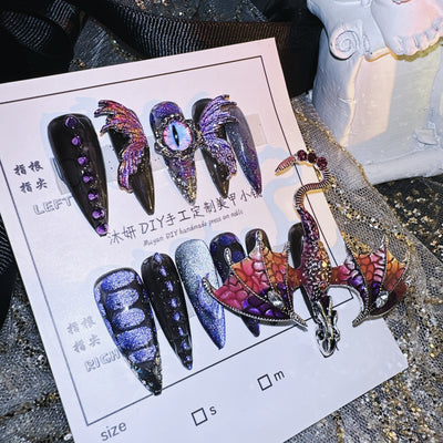 Stickers de Uñas Diseño Dragón Púrpura Artesanal Efecto 3D - Image 10