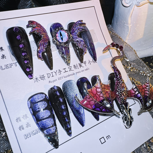 Stickers de Uñas Diseño Dragón Púrpura Artesanal Efecto 3D - Image 14