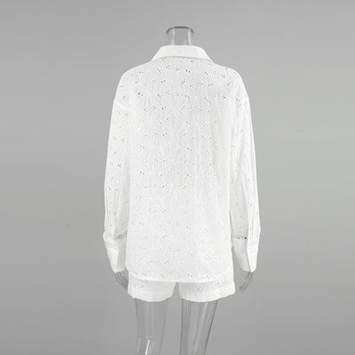 Conjunto de Blusa y Shorts Jacquard Suelto para Mujer - Image 10