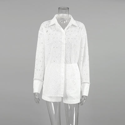 Conjunto de Blusa y Shorts Jacquard Suelto para Mujer - Image 11